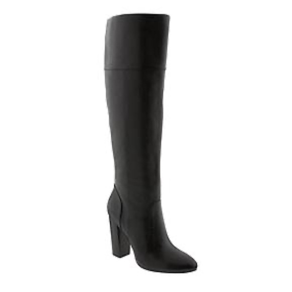 Women's Banana Republic Mimi Black Leather Tall Knee High Boots - Picture 1 of 13